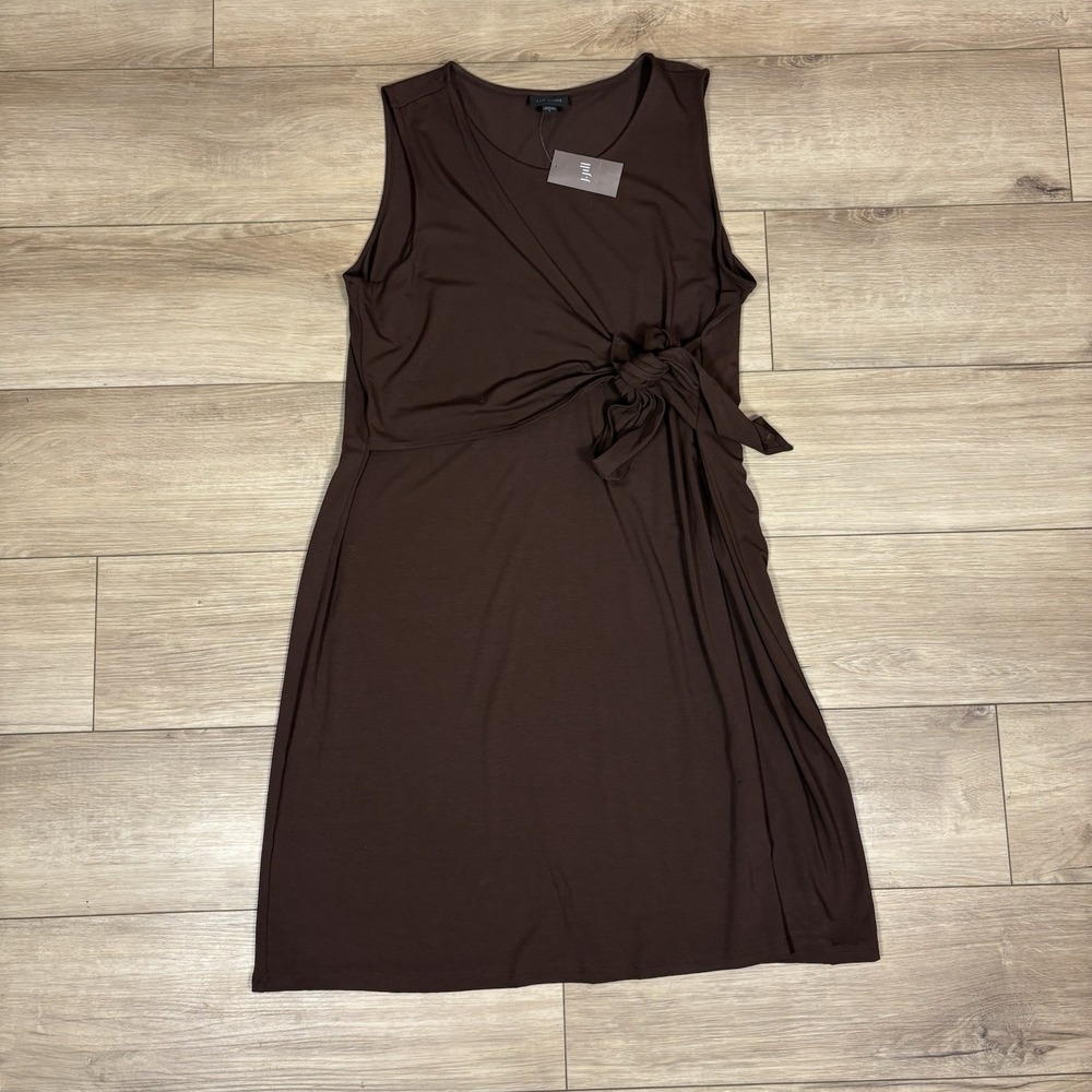 NWT J. Jill Wearever Tie-Waist Sleeveless Dress in Brown Rayon & Spandex Large L